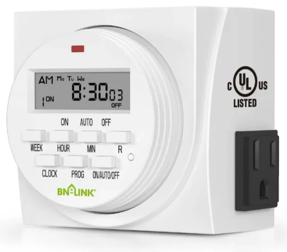 7 Day Heavy Duty Digital Programmable Timer, Dual Outlet Timer (Single Control), Indoor for Lamp Light Fan Security, UL Listed, White