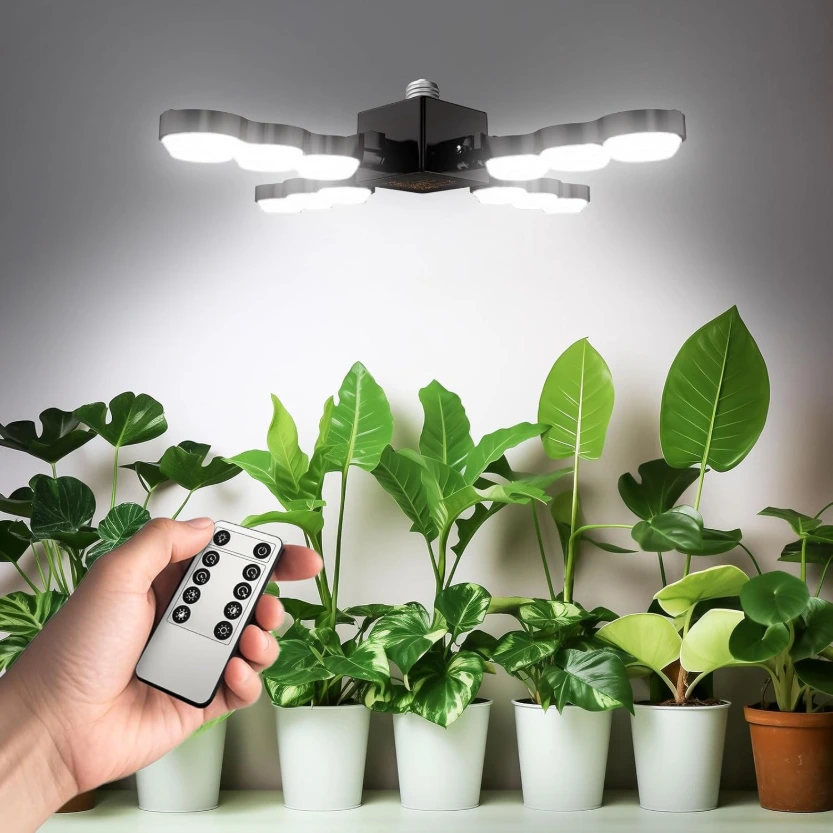 80 Watt Full Spectrum Plant Light with Remote, Dimmable, Auto On Off 4 8 12 Hrs Timer, 80W (800 Watt Equiv) High PPFD with Optical Lens, E26 Base
